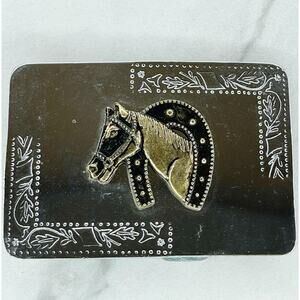 Vintage Horse Head Horseshoe Western Silver Gold Tone Belt Buckle ✨
